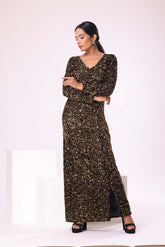 Golden sequence lycra velvet dress
